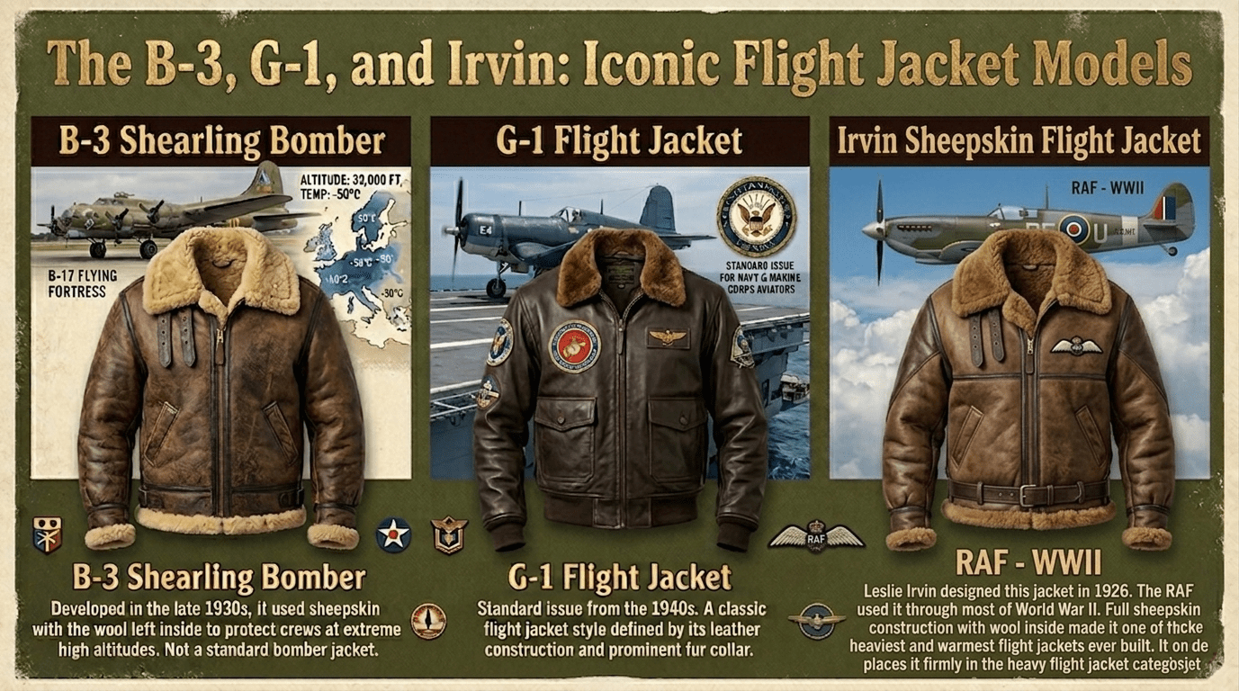 The B-3, G-1, and Irvin: Iconic Flight Jacket Models
