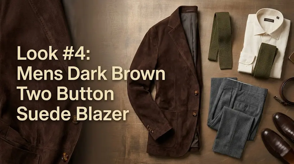 #4: Mens Dark Brown Two Button Suede Blazer