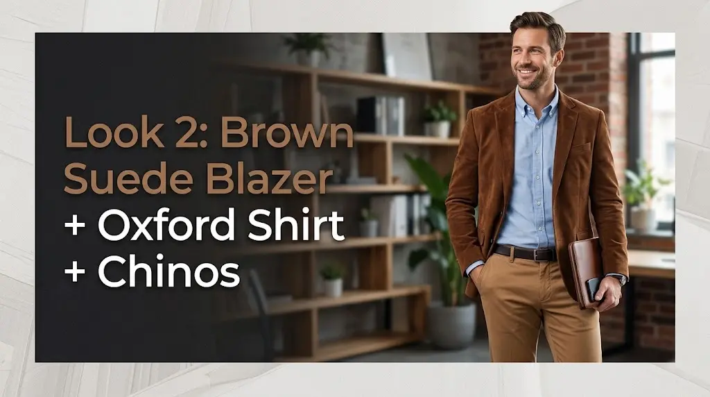 Look 2: Brown Suede Blazer + Oxford Shirt + Chinos