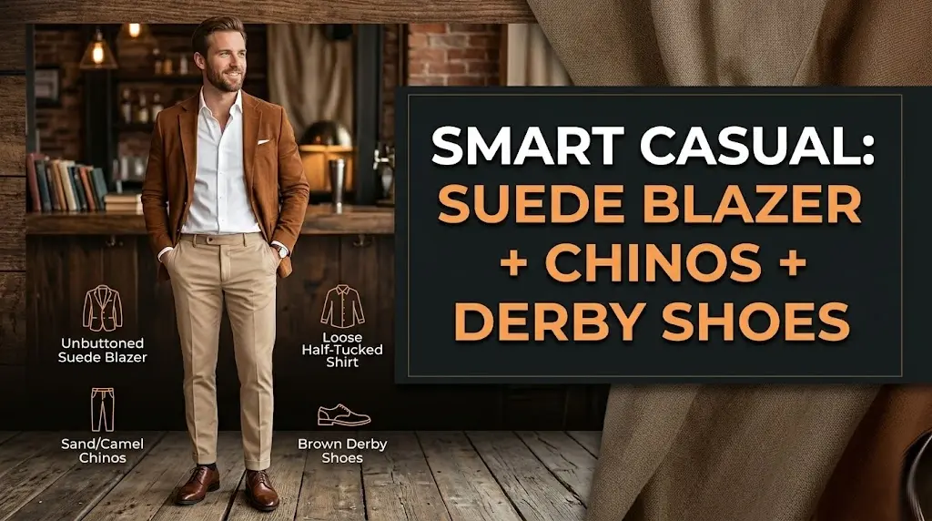 Smart Casual: Suede Blazer + Chinos + Derby Shoes