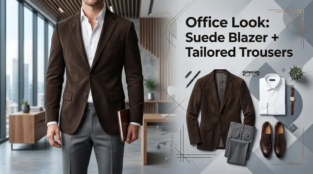 Office Look Suede Blazer + Tailored Trousers