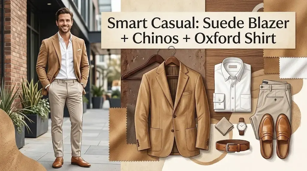 Smart Casual Suede Blazer + Chinos + Oxford Shirt
